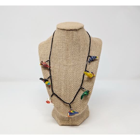 Unbranded Jewelry - Black Beaded Wooden Colorful Painted Bird Necklace